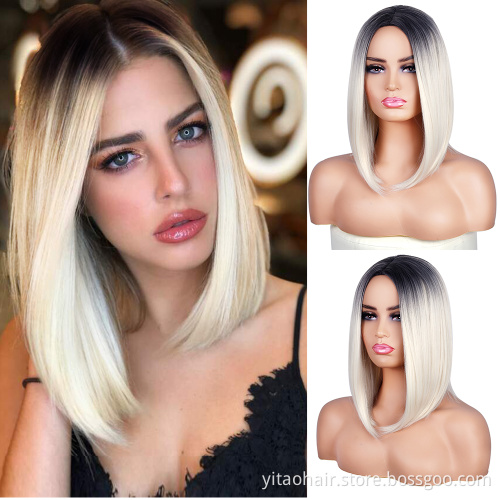 FZY Wholesale price high quality synthetic fibre  wig gold high  ombre color short bob synthetic hair wig vendor
